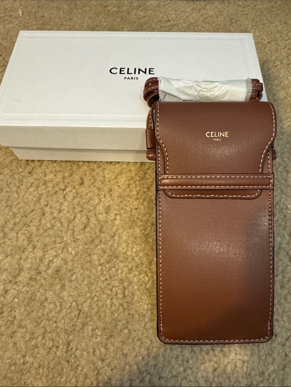 Celine Brown Leather Phone Holster with Strap